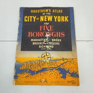 Vintage 1943 Hagstroms Atlas of the City New York Five Boroughs Map NYC large